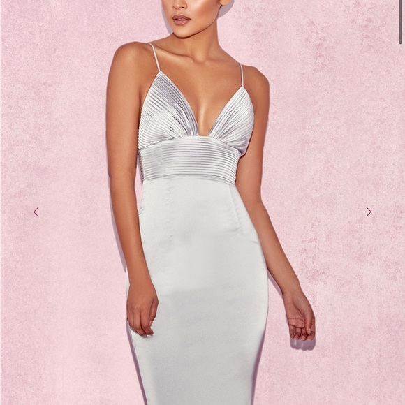 House of CB Ronel grey satin pintuck Dress Sz Medium M - Picture 4 of 15